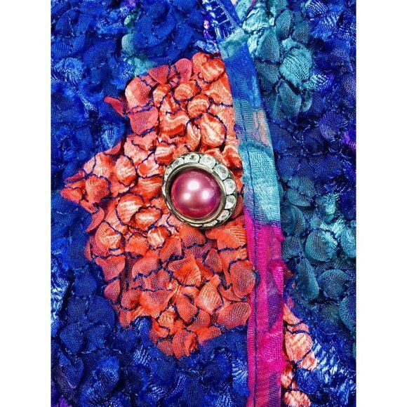 VTG 90s Patra Colorful Chiffon Puff Sleeve Floral Popcorn Buttoned Blouse Jacket - Picture 5 of 10